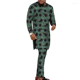 Men's Tracksuits African Printed Long Shirts Trousers Custom Traditinal Styles Nigeria Fashion Male Wedding Suits Plus Size