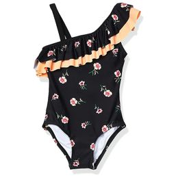 Girls Swimsuits One Piece Swimwear 210Years Kids Bathing Suits Floral Printed Beachwear Children Swimming Clothes 240416