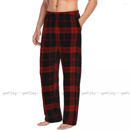 Men's Sleepwear Men Sleep Bottoms Male Lounge Trousers Black And Red Tartan Plaid Scottish Pattern Pyjama Pants