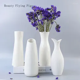 Vases 1pc Ceramic White Dried Flower Vase Ornament Desktop Arrangement Device Living Room Home Decoration Handicrafts