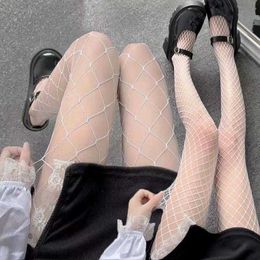 Sexy Socks Black White Fishnet Stockings Women Sexy Transparent Tights Slimming Long Socks Leggings Mesh Nylon Lingerie Lolita JK Pantyhose 240416