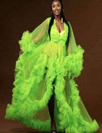 Green Illusion Maternity Tulle Po Shoot Robe Pregnant Woman Long Sleeve Tiered Ruffles Dress Bridal Party Birthday Gowns8039771