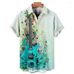 Men's Casual Shirts Vintage Guitar Graphic Men Clothing 3D Printed Music Symbol Short Sleeve Women Shirt Hawaiian Fashion Lapel Blouse