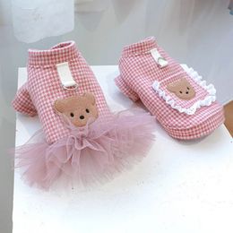 Pet Coats and Dresses for Choice Pink Color Small Puppy Dog Clothing for Autumn and Winter Warm Cute Checked Design Dogs Clothes 240416