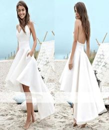 High Low Short Gowns Wedding Dresses 2022 A Line Summer Beach Boho Bridal Gowns Satin Backless Spaghetti Straps Party Gown BC03548383902