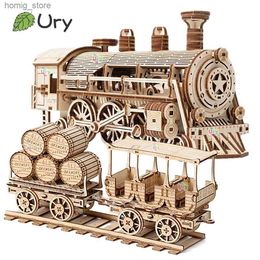 3D Puzzles Ury 3D Wooden Puzzle Movable Retro Steam Train Double-decker Bus Handmade Assembly Truck Model DIY Toys Decoration Gift for Kids Y240415