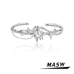 MASW Original Design Delicate Style High Quality Brass Thick Silver Plated Star Cuff Bracelet For Women Girl Fashion Jewelry 240416