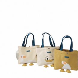 1pc Female's Canvas Lunch Bags Handbags Cute Carto Yellow Duck Lunch Bag Casual Simple Tote Bags Women Fi Bag Lchera e5Tv#