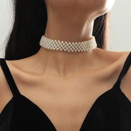 Choker Bohemian Summer Simplicity Weave Imitation Pearl For Women Collarbone Necklace Exaggerated Wedding Short Neckchain Jewellery Gift