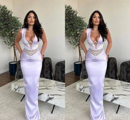 Party Dresses Dubai Arabic Lavender Plus Size Mermaid Evening Long For Women Deep V Neck Beaded Birthday Prom Celebrity Pageant Gowns
