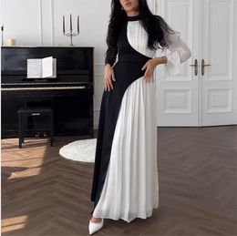 Langarm Chiffon Muslim Abendkleid Lange eine Linie schwarzer Krepp formelle Party -Abschlussballkleid für Frauen