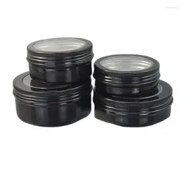 Storage Bottles 100G150G 30pcs/lot Black Aluminium Jar With PET Skylight Empty Facial Cream Container Clear Cap