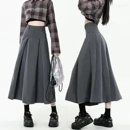 Skirts Lucyever College Style Women Pleated Skirt 2024 Spring Summer High Waist Long Woman Korean Grey A-Line Midi