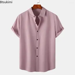 Men's Casual Shirts 2024 Summer Solid Simple Short Sleeve Fashion Comfort Cotton Linen Shirt Men Loose Slim T-shirt Beach Blouse