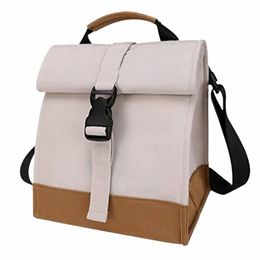 lunch Bag Adjustable Shoulder Strap Tote Insulated Thermal Cooler Outdoor Roll Top With Handle Work Office School Kids Adult I29L#
