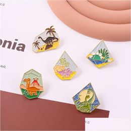 Jewellery Creative Glass Mountain Peak Alloy Brooches Cartoon Dinosaur Coconut Tree Shape Paint Badge Clothing Brooch Pins Bk Price Dr Dhcbf