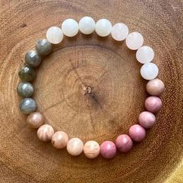 Link Bracelets Multi Colour Natural Stone Beaded Bracelet Elastic Round Beads Stretch Girls Pink Blue Black Green Glass Bangle