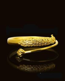 Peacock Cuff Bangle Dubai Women Pretty Bracelet 18k Yellow Gold Filled Female Jewellery Gift6761894