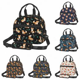 cute Foxes Pattern Insulated Lunch Bag for Women Kids Reusable Lightweight Bento Cooler Thermal Lunch Box with Adjustable Strap 28jW#