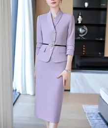 Two Piece Dress Purple Suit Blazer And Skirt Elegant Sets For Women Formal Casual Jacket 2 Work Outfits Spring