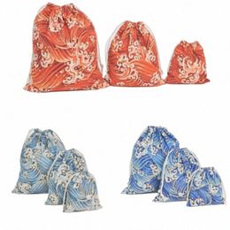 3pcs/set Cott Linen Drawstring Bag Brzing Japanese Handmade Coin Purse Cloth Bag Travel Shoes Storage Christmas Gift Pouchs Z4Fz#