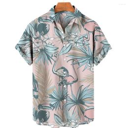 Men's Casual Shirts Men Women's Tropical Floral Flamingo Print Design Short Sleeve Seaside Beach Fashion Button Up Tops