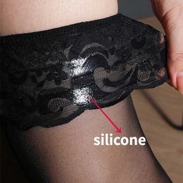 Sexy Socks Silicone Stockings Womens Transparent Non-slip Lace Top Stocking Thigh High Stockings Sexy Lingerie Long Stockings Hot Medias 240416