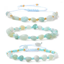 Strand Irregular Blue Amazonite Beads Bracelet Natrual Stone Agates Quartzs Rope String Braided Set For Women Men Boho Jewelry