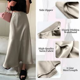 Aline Skirt Fishtail Elegant Faux Silk Satin Skirts for Women High Waist Office Lady Solid Color Glossy 240416