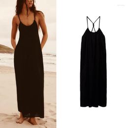 Casual Dresses Summer Loose Woven Halter Top Black Dress