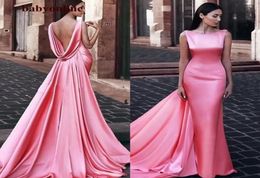 Mermaid Formal Evening Dresses 2022 Scoop Backless Middle East Women Evening Gowns with Wraps Watermelon Pink Dinner Dresses8120409