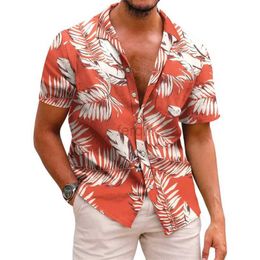 Camisas casuais masculinas Camisa masculina Padrão de lapela impressa Summer Summer listrado de manga curta Férias diárias havaianas respiráveis casuais e confortáveis 24416