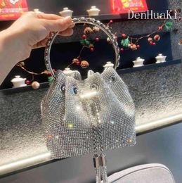 Bags Handle Rhinestones Evening Clutch Bag Silver Shiny Diamond Purses and Handbag Luxury Designer Shoulder Crystal Bucket Purse185616972