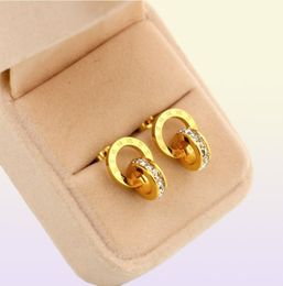 Luxury designer Jewellery for women rose gold Colour double rings necklace titanium steel Crystal Diamond Stud Earrings Roman 5879638