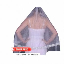 v203 2 Tier Wedding Veil with Crystal Edge Sparking Bridal Veils Cover Frt and Back Gittering Wedding Accories for Bride Y19C#