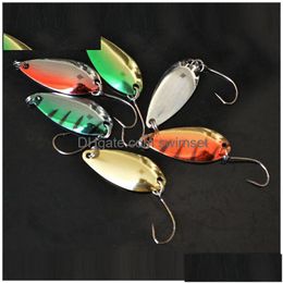 Fishing Lure Spoon 30Pcs/Lot Hard Metal Lures 3G Spinner Bait/Spoons Sliver/Gold/Green/Red Drop Delivery Dhith