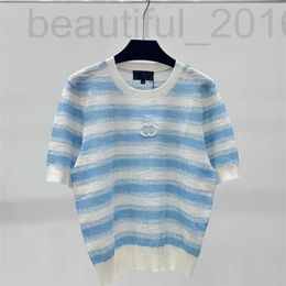 Women's T-Shirt designer Dalang Fashion High Edition 24 Summer New Coloured Striped Round Neck Knitted Casual Comfortable T-shirt Top L4G7