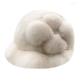 Berets Warm And Thick Winter Fur Hat Temperament Ladies Imported Mink Fisherman Ruffled Design Embellished Fashion Top