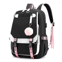 Backpack Large Capacity For Teenage Women Girls USB Port Canvas Schoolbag Student Book Bag Fashion Black Teen School