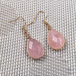 Dangle Earrings Trendy Natural Stone Stud Exquisite Jewellery Handmade Water Drop Shape Rose Quartzes Earring Fit Women