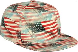 Ball Caps Vintage Patriotic USA American Flag Print Flat Bill Hat Unisex Snapback Baseball Cap Hip Hop Style Visor Blank Adju