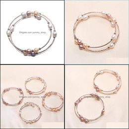 Beaded 3 Colour Freshwater Pearl Jewellery Elastic Bracelet Wholesale 5-6Mm Oval For Women Girl Wedding Gift Drop Delivery Brac Dhgarden Dhnex