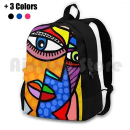 Backpack Funky Abstract Style Art Face With Dots And Stripes Outdoor Hiking Riding Climbing Sports Bag Picasso