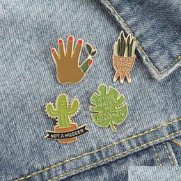 Jewellery European Cartoon Potted Plant Brooches Enamel Alloy Cactus Aloe Leaf Pins For Unisex Children Clothing Cowboy Badge Accessor Dh2S5