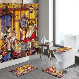 Shower Curtains Merry Christmas Curtain Set With Mat Santa Claus Snowman Winter Festival Bathroom Decorate Anti-Slip Rug Toilet Lid Cover