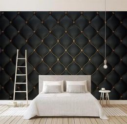 Custom Wall Murals 3D Black Luxury Soft Bag Leather Po Wallpaper For Living Room Bedroom TV Background Wall Home Decor Mural3563507