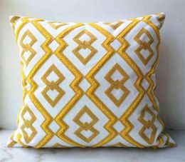 Yellow Cushion Cover Cute Diamond Geometric Embroidery Pillow Case with For Sofa Bed Simple Home Decorative 45x45cm 2109076357228