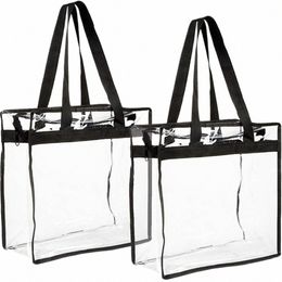 2pcs Clear Tote Bags Large Capacity Transparent Shoulder Bag with Zipper Flexible Clear Lunch Bag Multipurpose Transparent Totes J5iv#