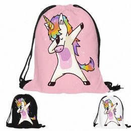 hot Sale Funny Unicorn Bags High-quality 3D Digital Printing Drawstring Bag Child Unicorn Drawstring Pocket Backpack r1Ll#
