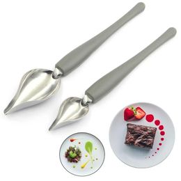 2Pcs Chef Pencil Sauce Painting Spoon Stainless Steel Cuisine Restaurant Western Food Baking Dessert Decoration Art Draw Spoons